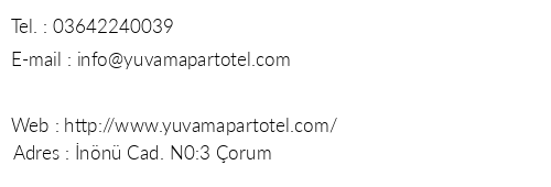 Yuvam Otel orum telefon numaralar, faks, e-mail, posta adresi ve iletiim bilgileri